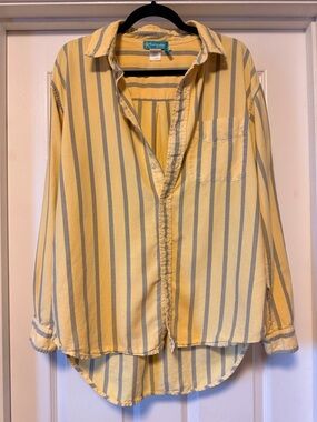 Fresh Produce Striped Button-Up Shirt - Butter Yellow w/ Grey Stripes- Size S